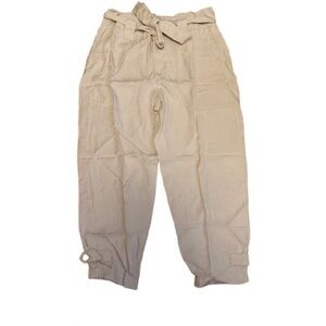 Banana Republic Beige Tie-Waist Baggy Cargo Pants- size 10- jogger hem w button